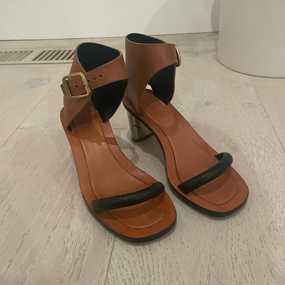 Celine Tan and Black Heeled Sandals